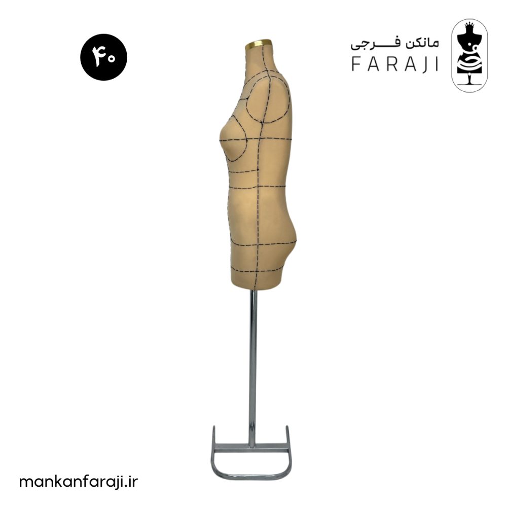 مانکن خیاطی سایز ۴۰ زنانه دارای خطوط دقیق دوختشده روی پارچه