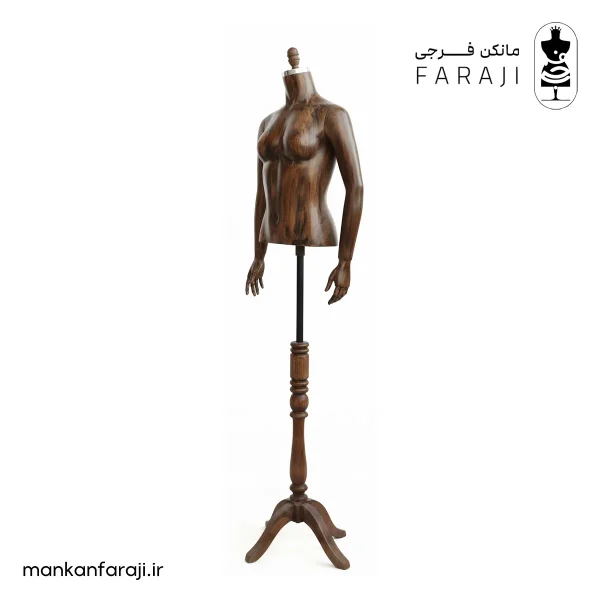 Female fiberglass torso mannequin with arms burnt wood style 115