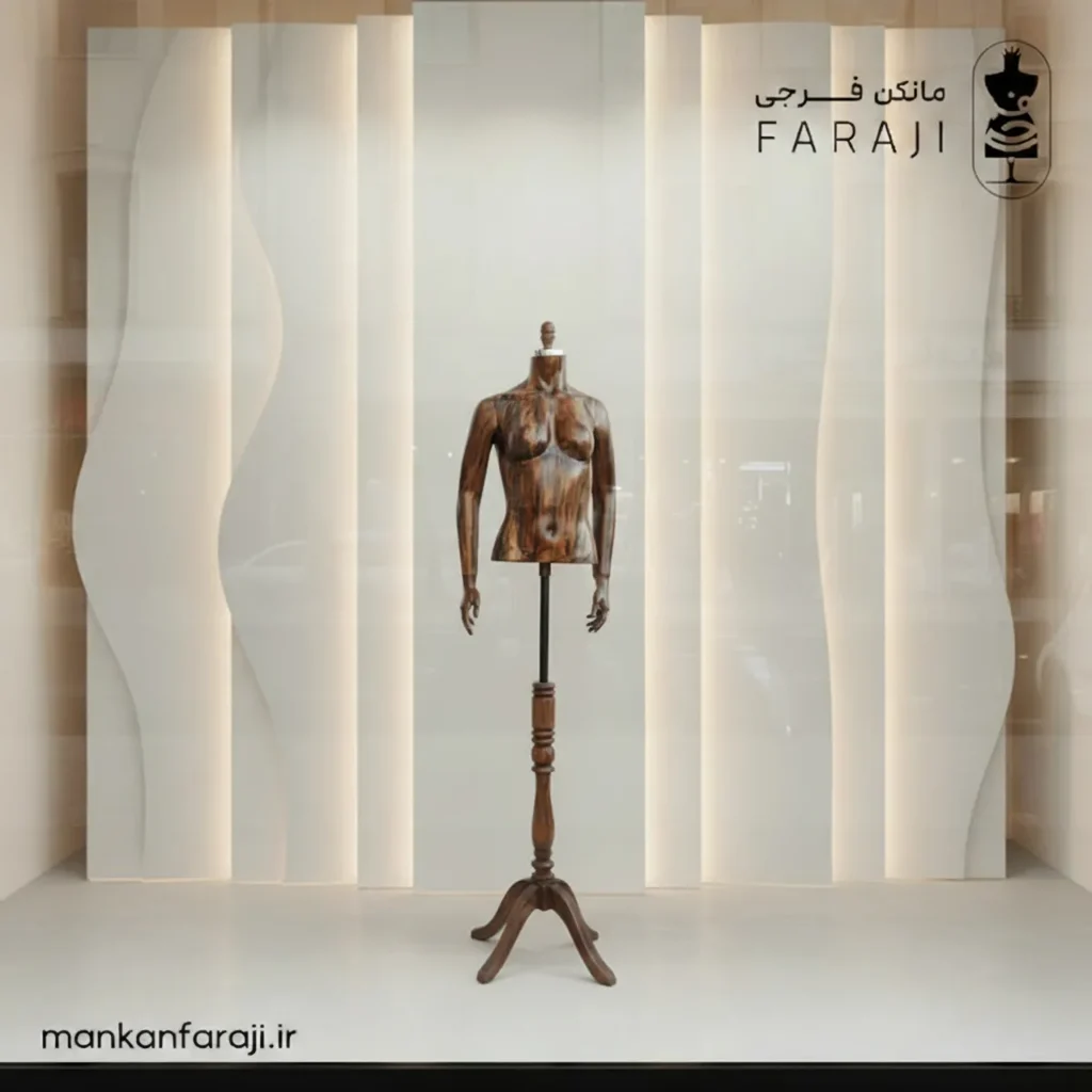 مانکن نیمتنه زنانه دستدار مدل 115 با پوشش طرح چوب