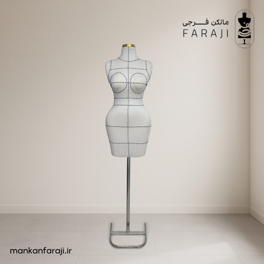 Hourglass female torso mannequin with stitched pattern lines